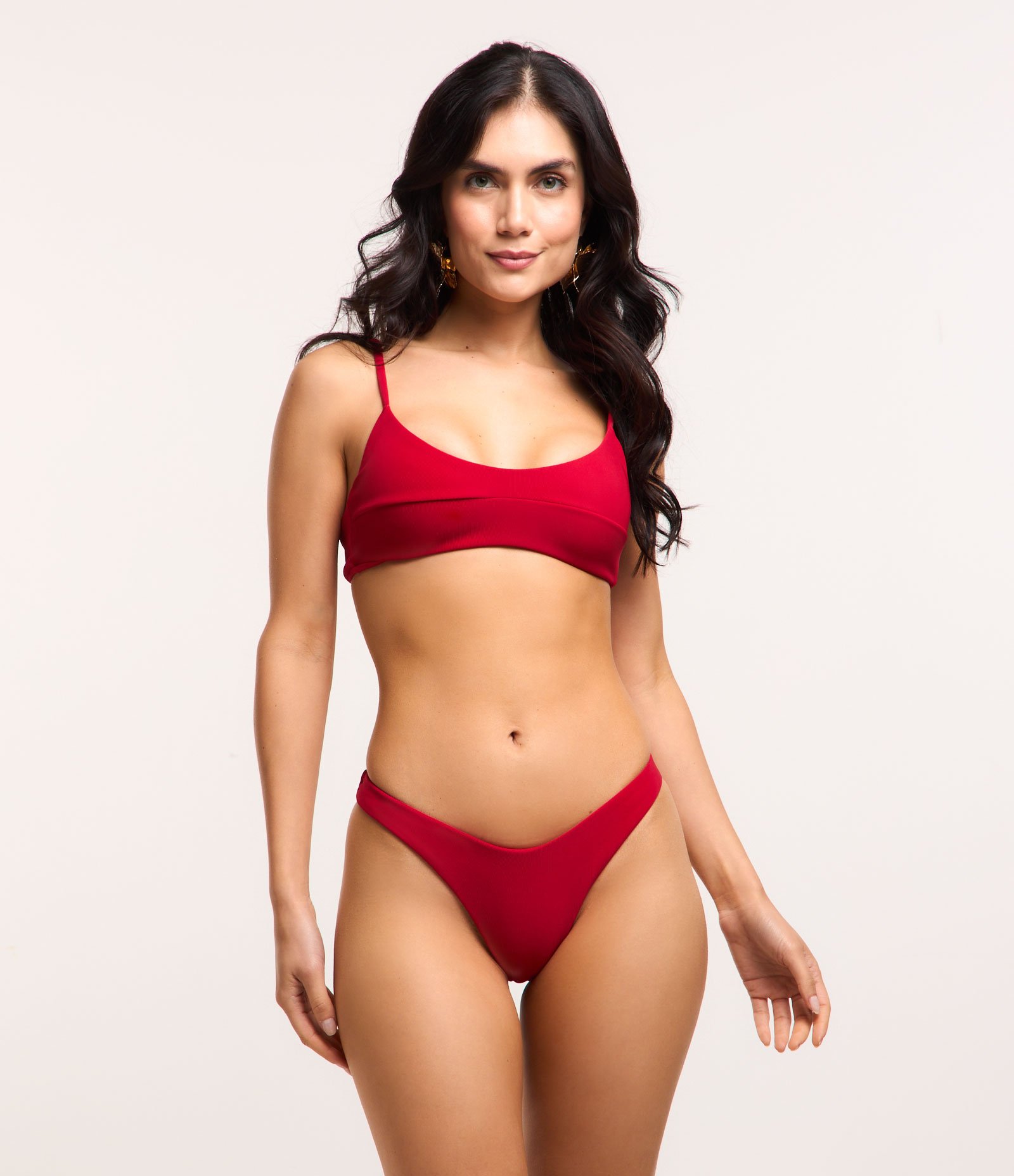 Biquíni Top Camisetinha com Textura Canelada Vermelho 2
