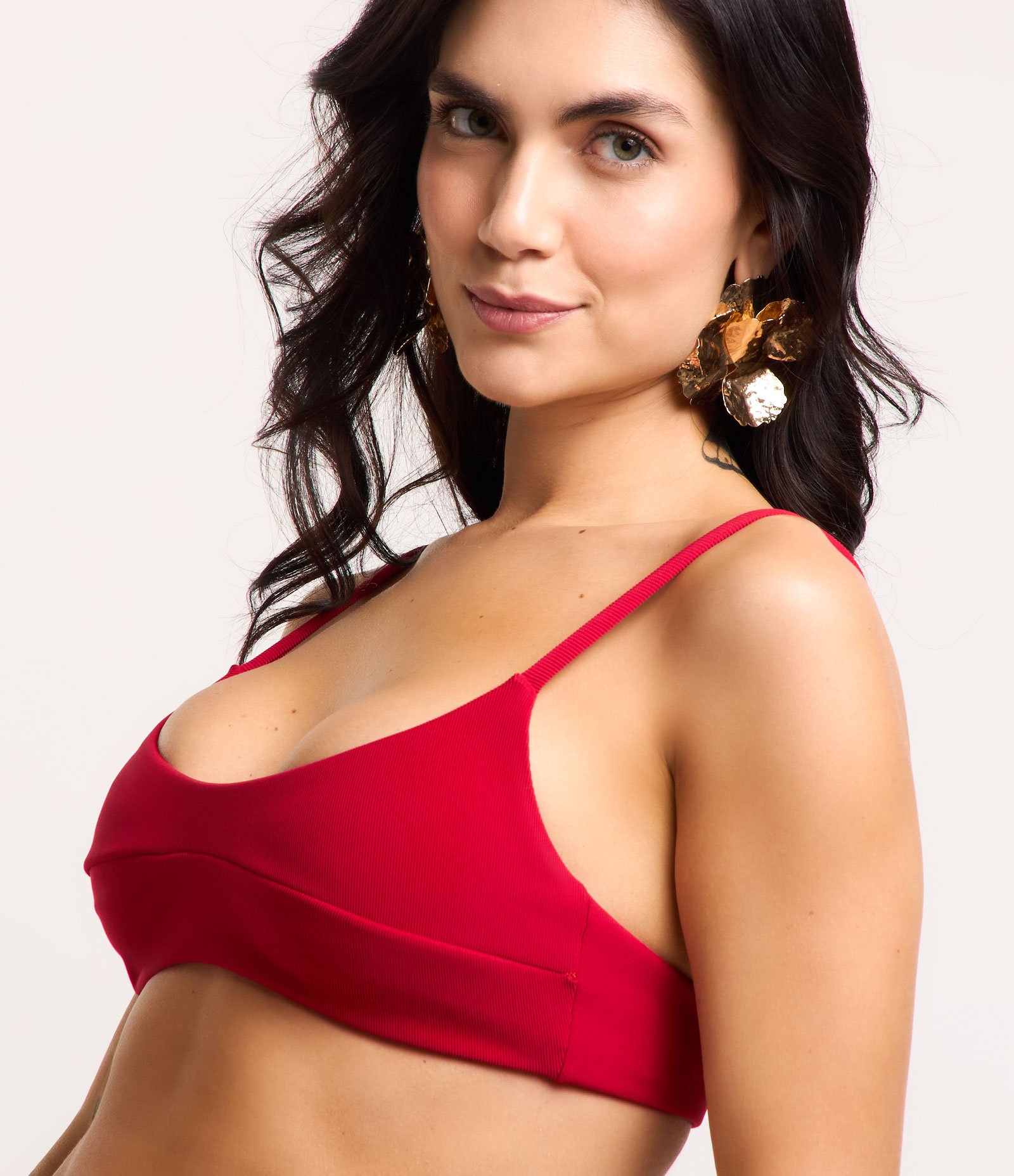 Biquíni Top Camisetinha com Textura Canelada Vermelho 4