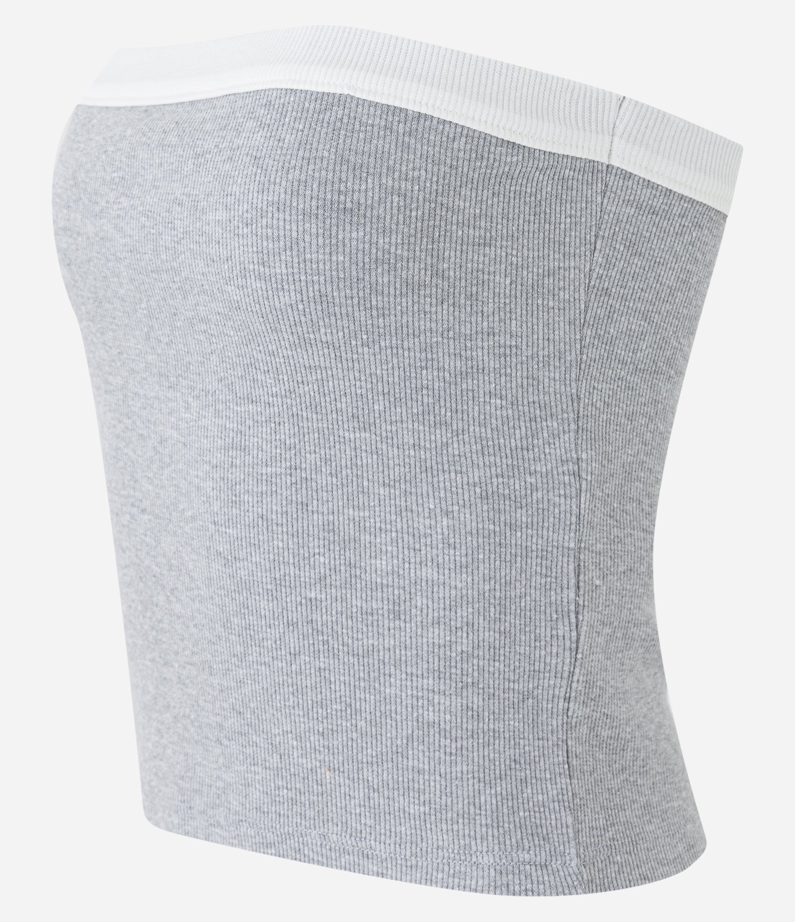 Blusa Cropped em Ribana Tomara que Caia com Detalhe Contrastante Cinza 6