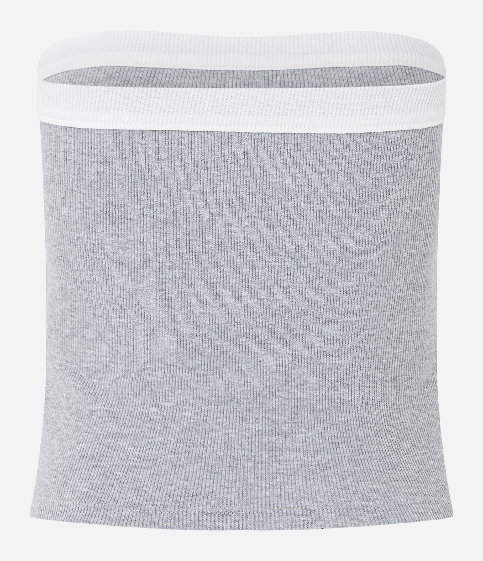 Blusa Cropped em Ribana Tomara que Caia com Detalhe Contrastante Cinza 7