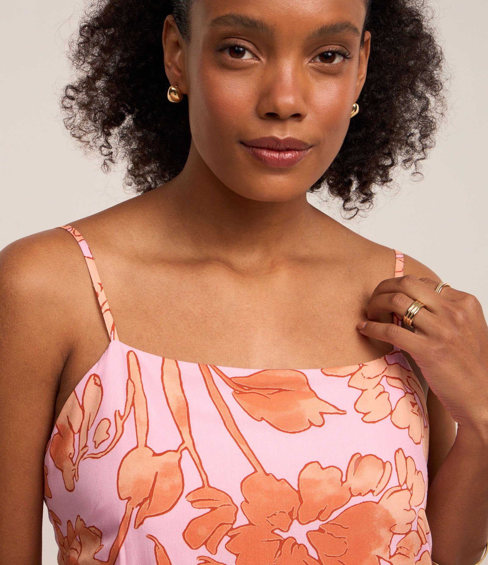 Vestido Midi em Viscose com Alcinha e Estampa Floral Laranja 3