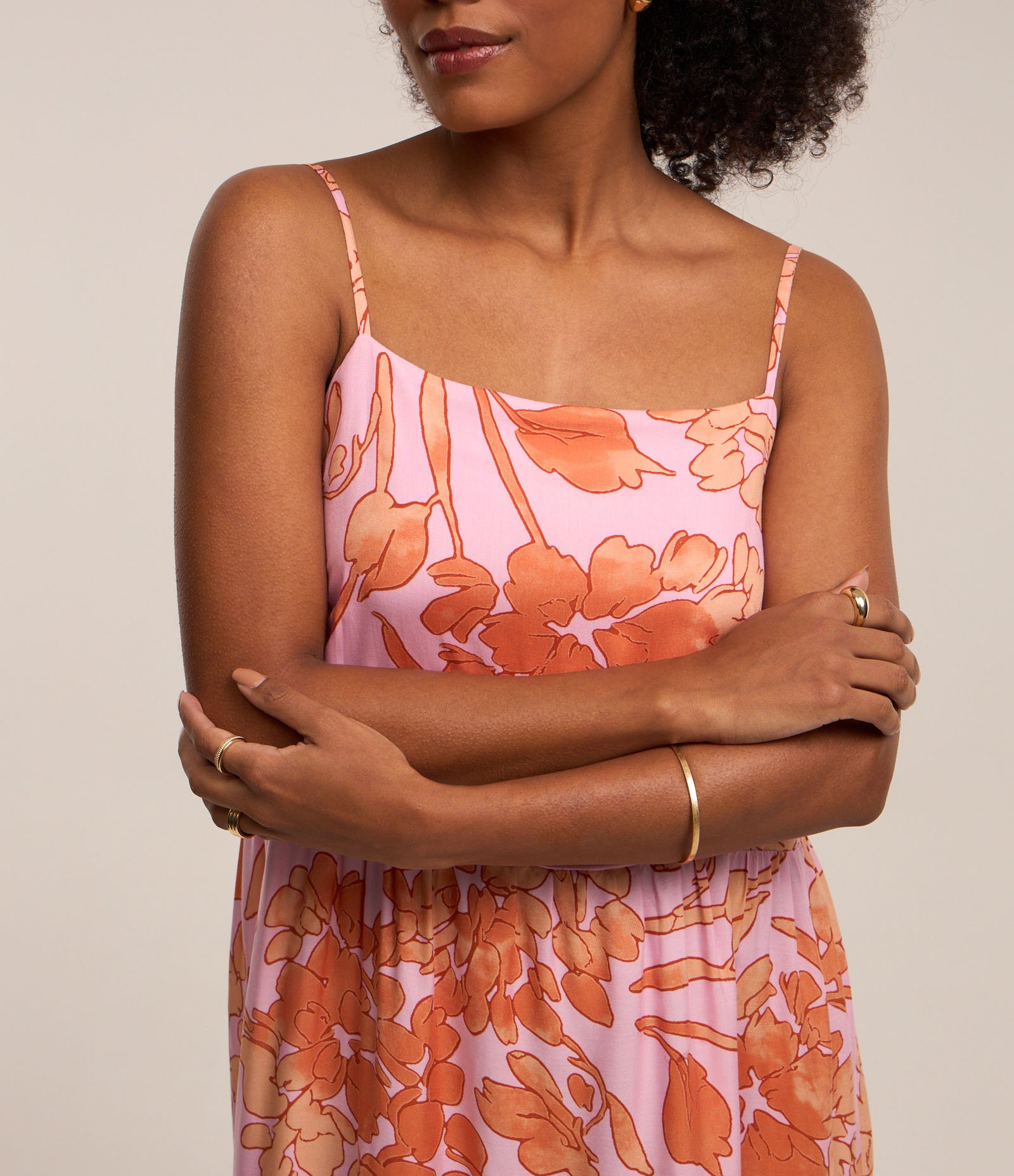 Vestido Midi em Viscose com Alcinha e Estampa Floral Laranja 5