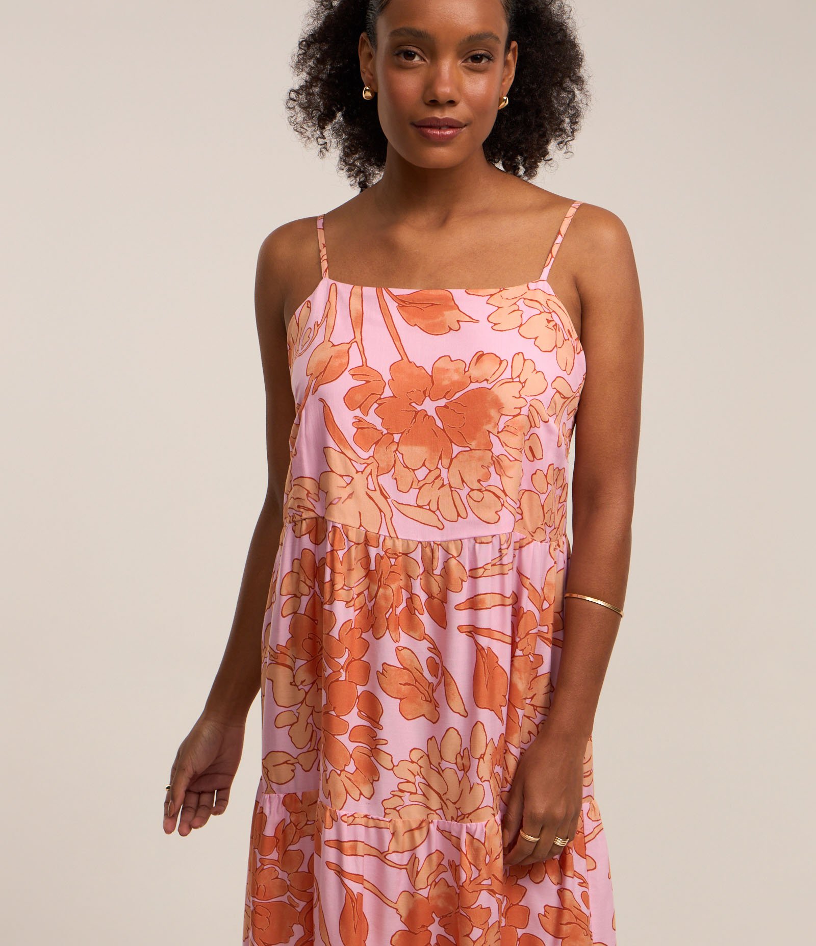 Vestido Midi em Viscose com Alcinha e Estampa Floral Laranja 6