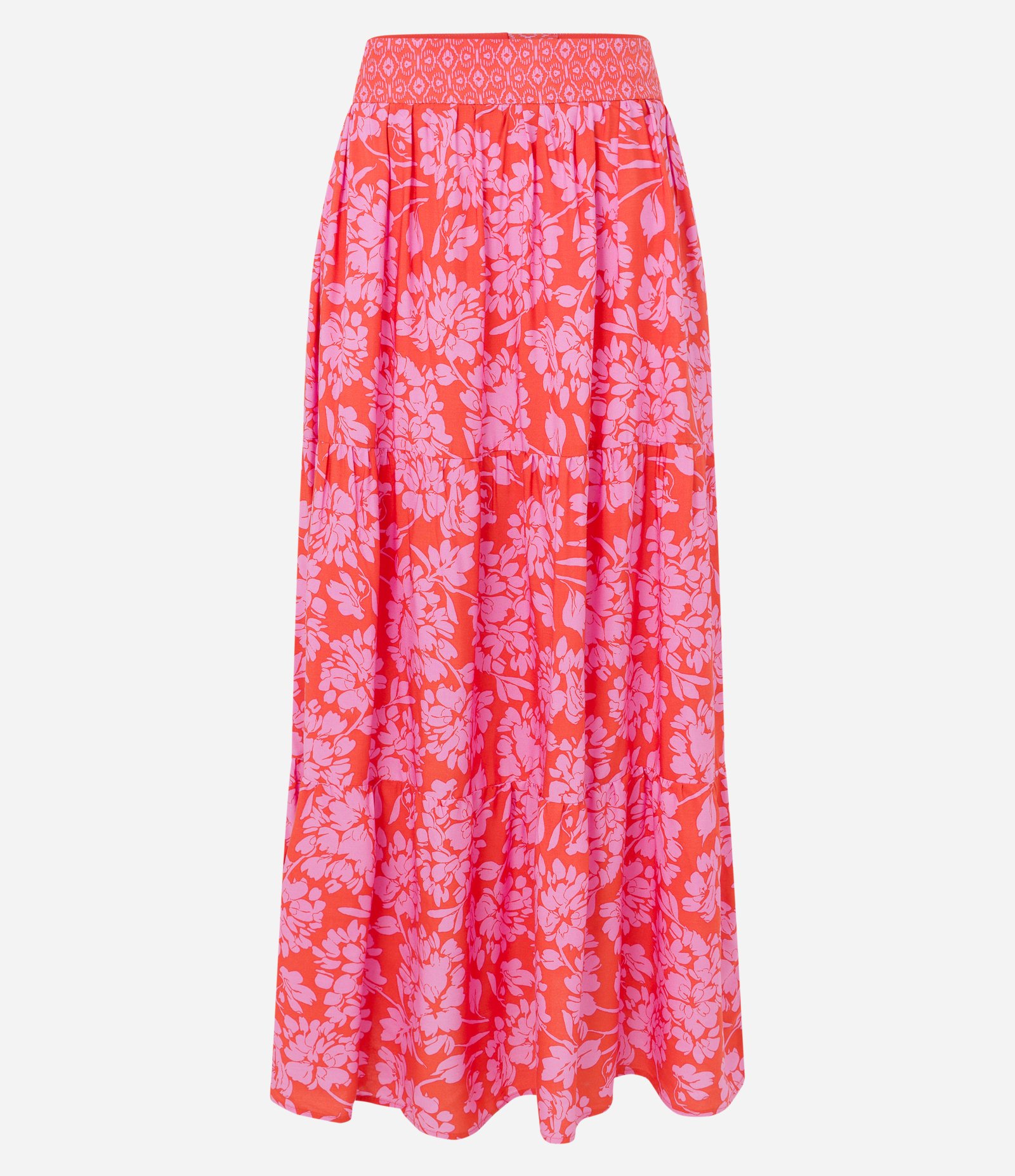 Saia Midi em Viscose com Zíper nas Costas e Estampa Floral Rosa/ Laranja 6