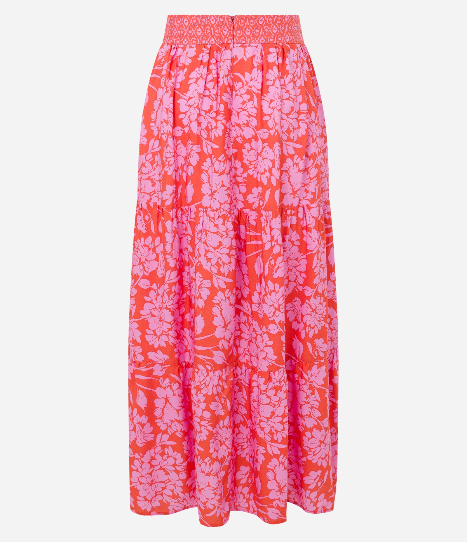 Saia Midi em Viscose com Zíper nas Costas e Estampa Floral Rosa/ Laranja 8