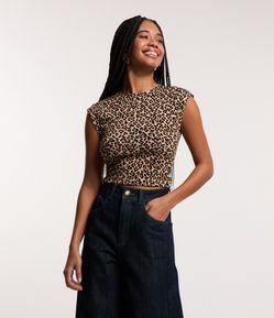 Blusa sem Manga em Ribana com Estampa Animal Print