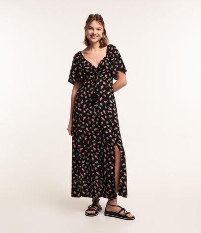 Vestido New Midi em Viscose com Puxadinho no Busto Menor preço em Vestido New Midi em Viscose com Puxadinho no Busto