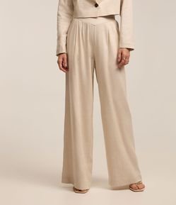 Calça Pantalona em Viscolinho com Zíper Lateral e Pregas