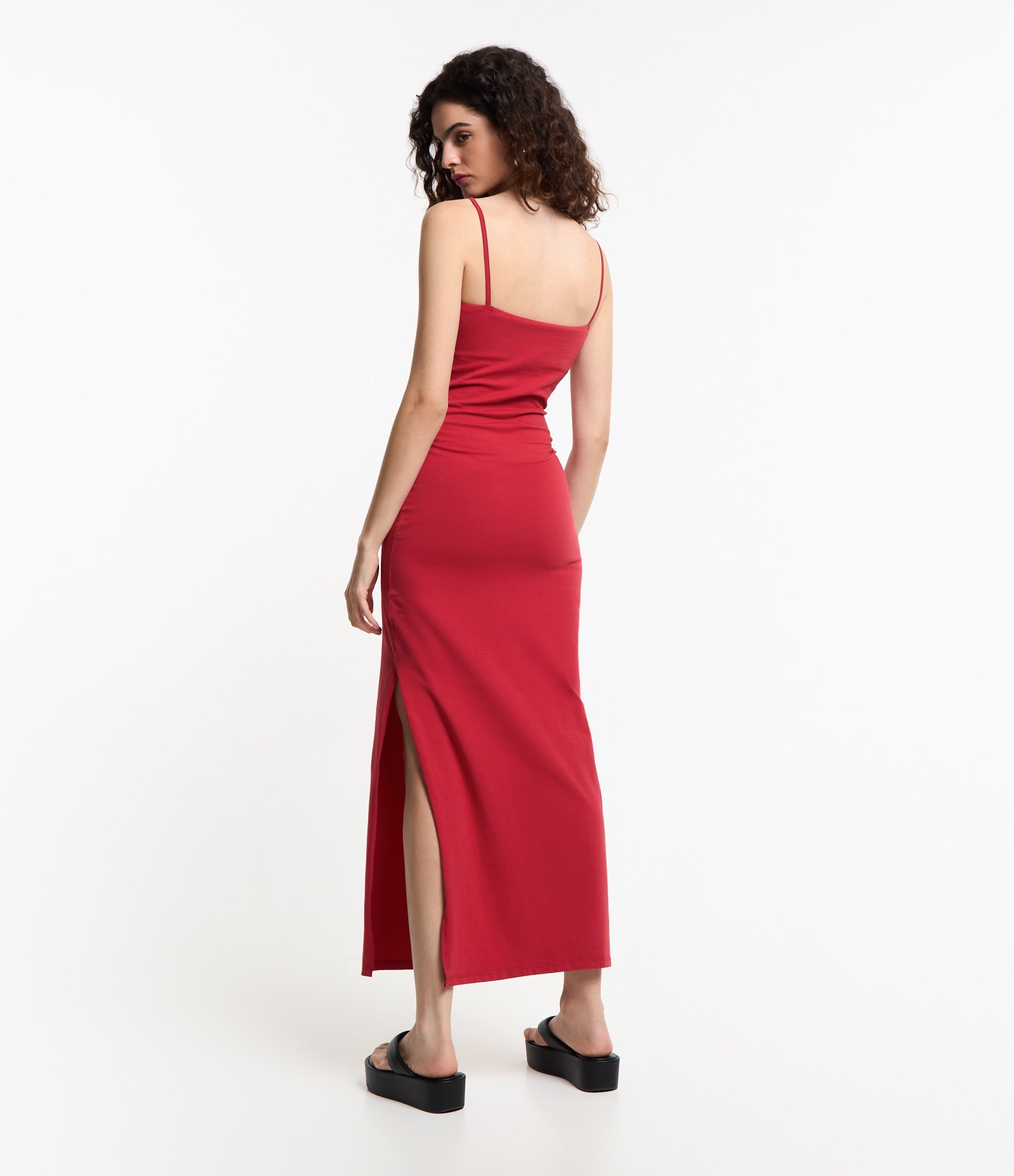 Vestido Longo em Cotton com Fenda na Lateral Vermelho 3