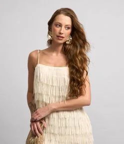 Vestido Curto em Chiffon com Franjas em Camadas