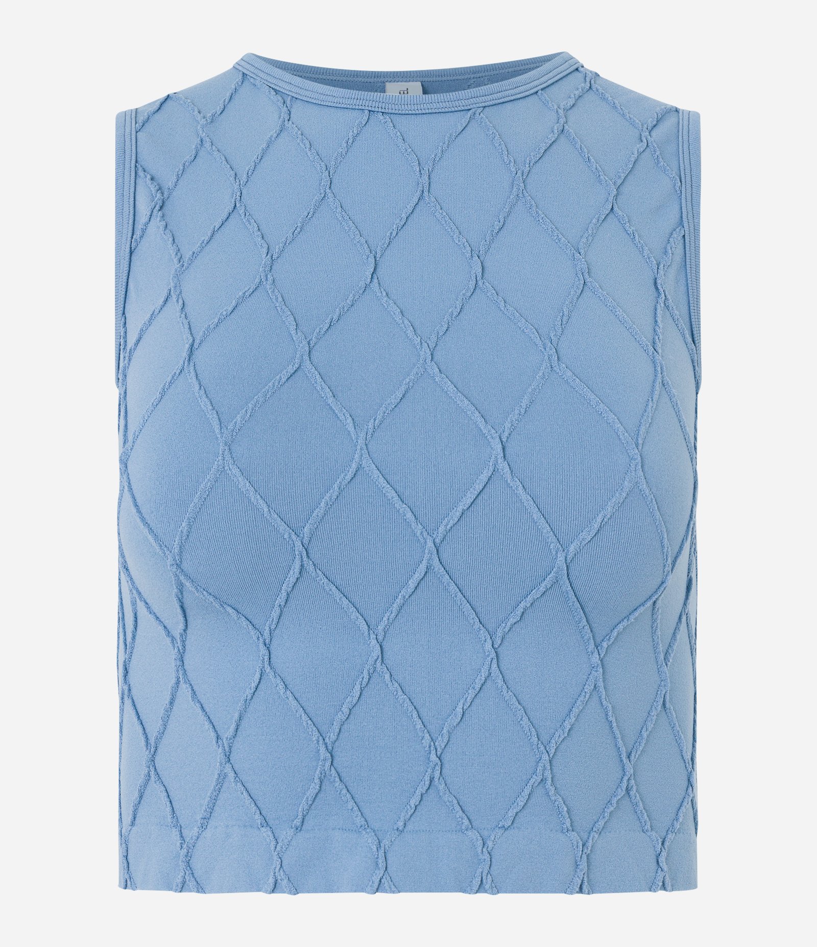 Blusa Cropped Seamless com Textura em Relevo e Decote Halter Azul 3