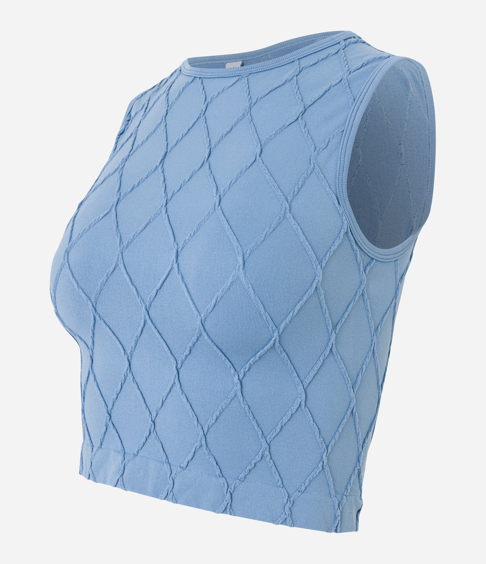 Blusa Cropped Seamless com Textura em Relevo e Decote Halter Azul 4