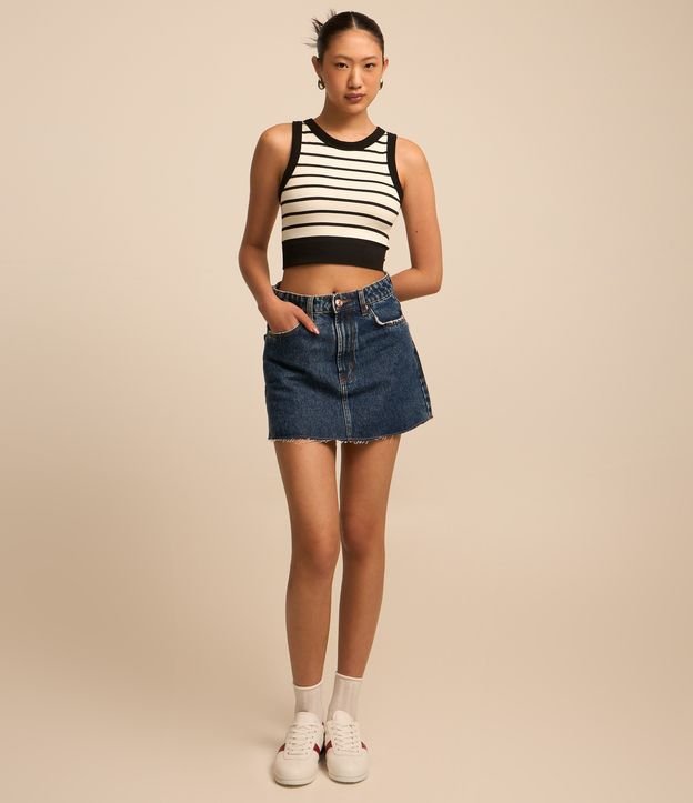 Blusa Sem Manga Seamless Canelada com Listras
