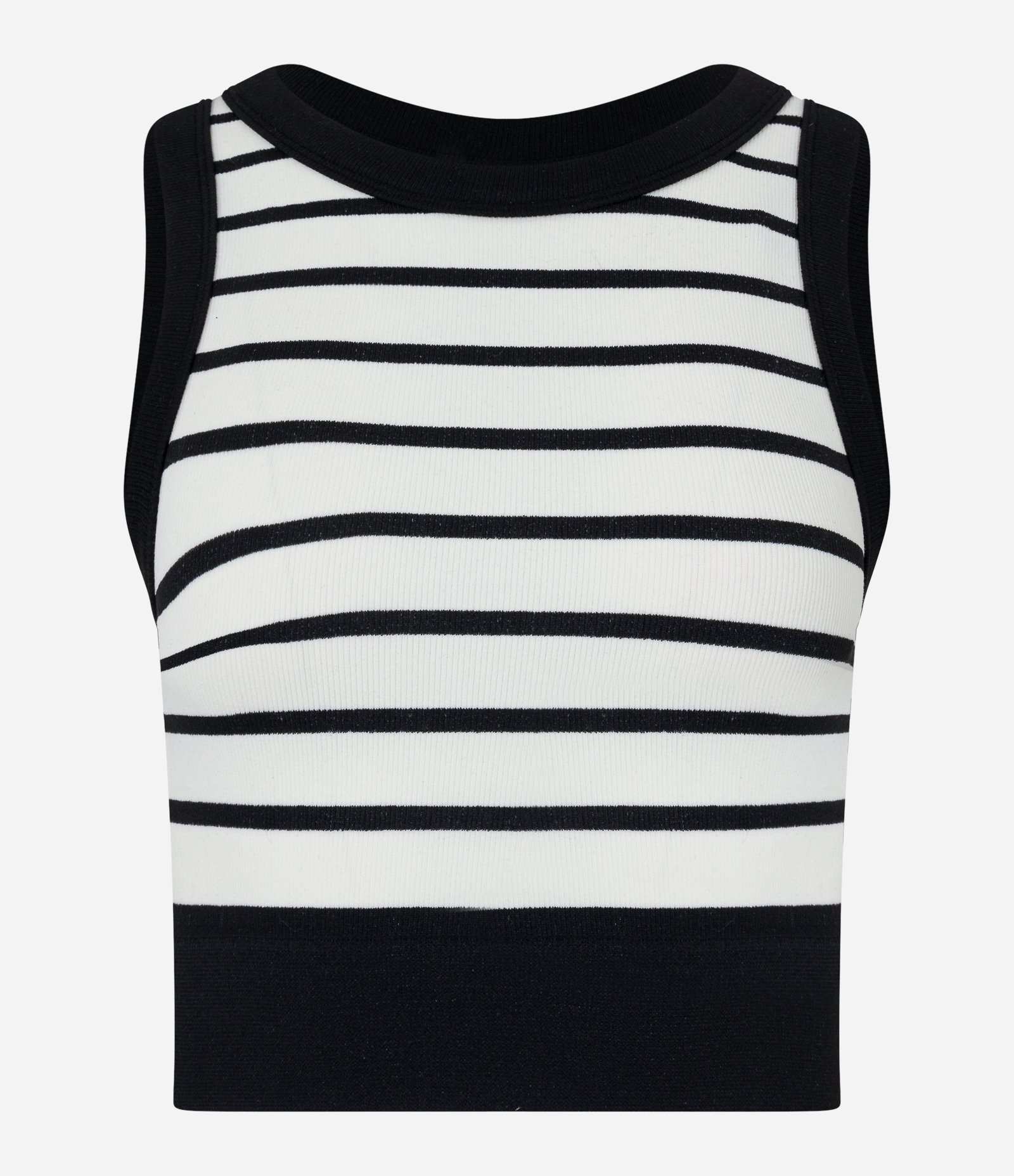 Blusa Sem Manga Seamless Canelada com Listras Preto e Branco 3