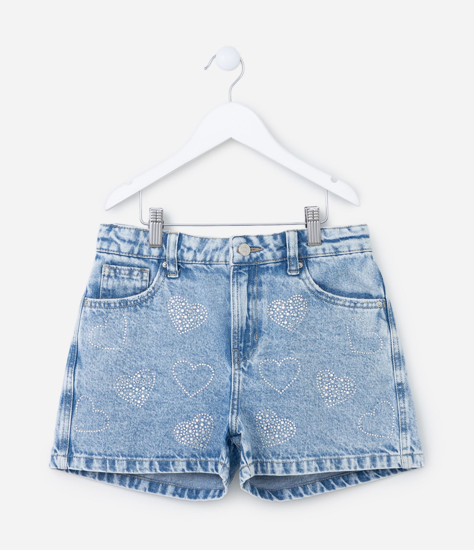 Short Infantil em Jeans com Brilhos Aplicados - Tam 5 a 14 Anos Azul 1