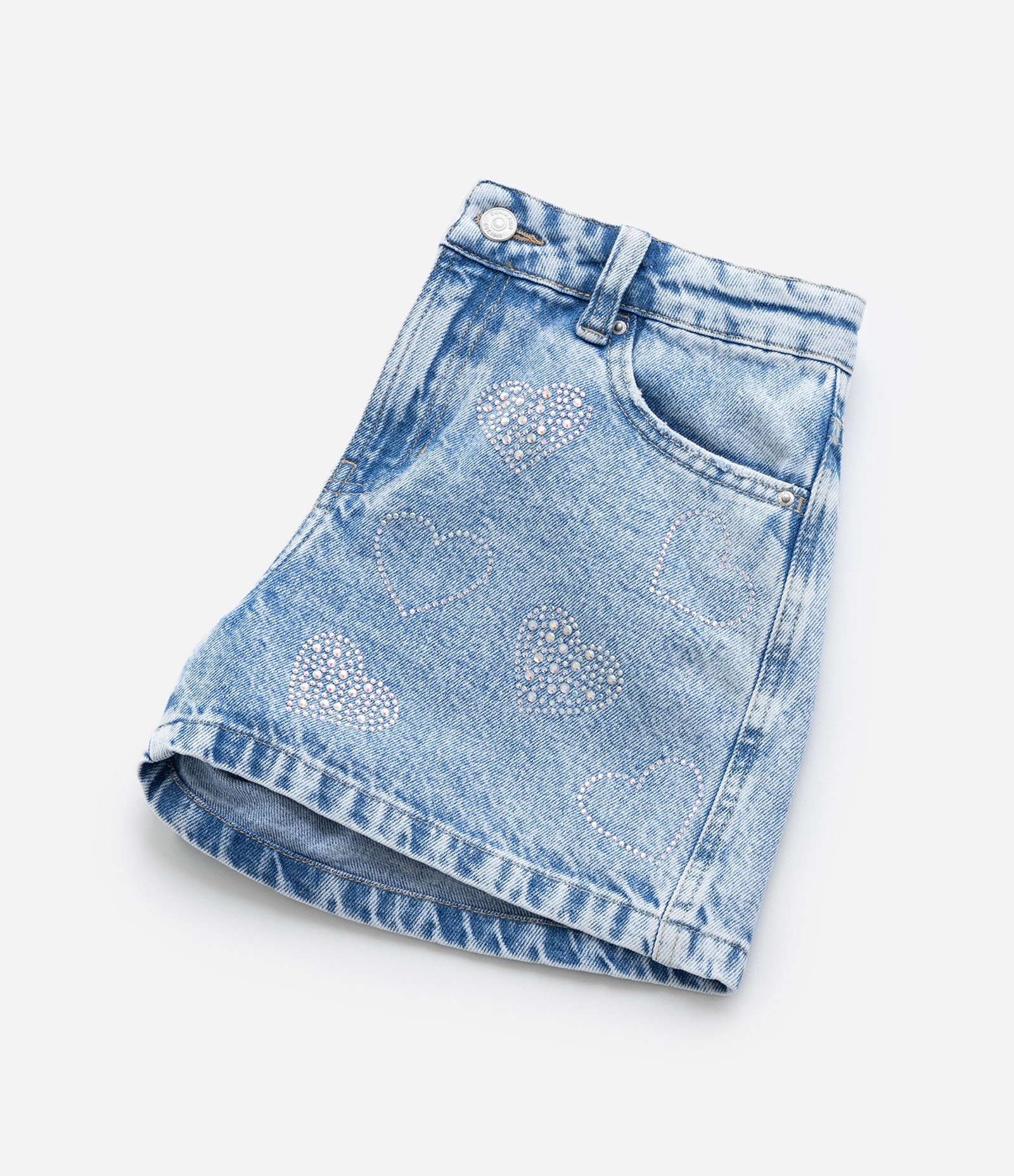 Short Infantil em Jeans com Brilhos Aplicados - Tam 5 a 14 Anos Azul 4