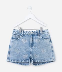Short Infantil em Jeans com Brilhos Aplicados - Tam 5 a 14 Anos