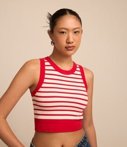 Blusa Sem Manga em Poliamida Canelada com Listras