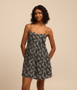 Vestido Curto em Viscose Floral Liberty e Lastex nas Costas