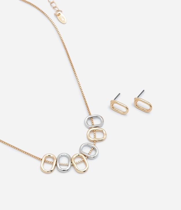 Conjunto de Colar e Brinco com Pingentes Ovais Vazados