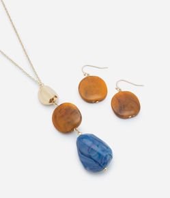 Conjunto Colar e Brinco com Pingente Pedra de Resina