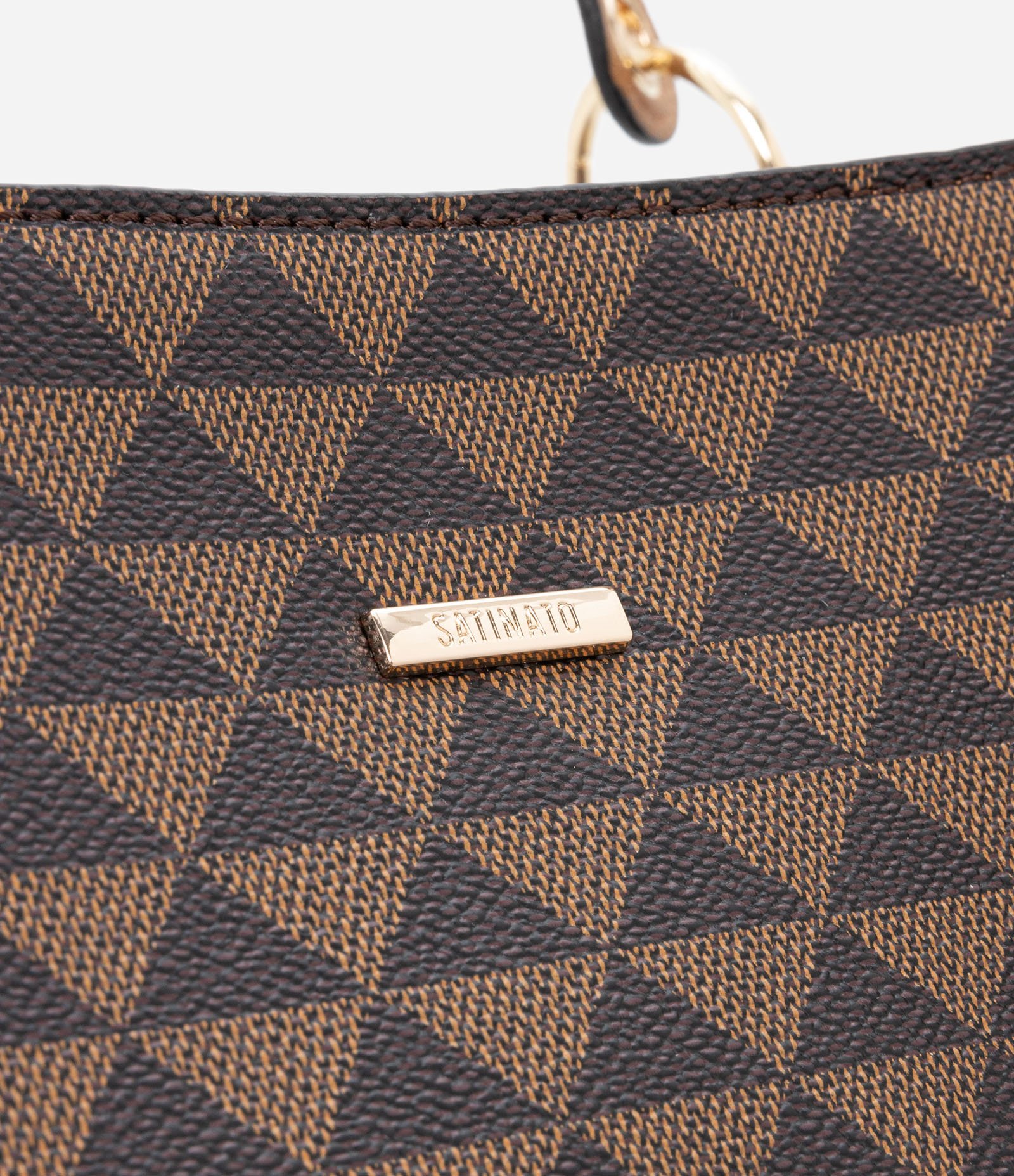 Bolsa Hobo Pequena com Fechamento Duplo e Estampa de Triângulo Marrom 4