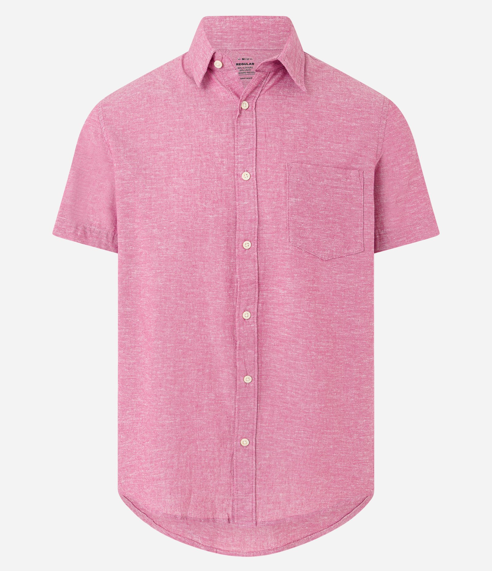 Camisa Regular Texturizada com Linho e Bolso Rosa 5