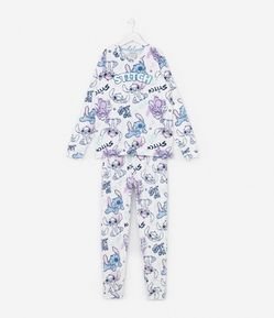 Pijama Longo Infatil em Plush com Estampa Stitch e Bordado Metalizado - Tam 5 a 14 anos