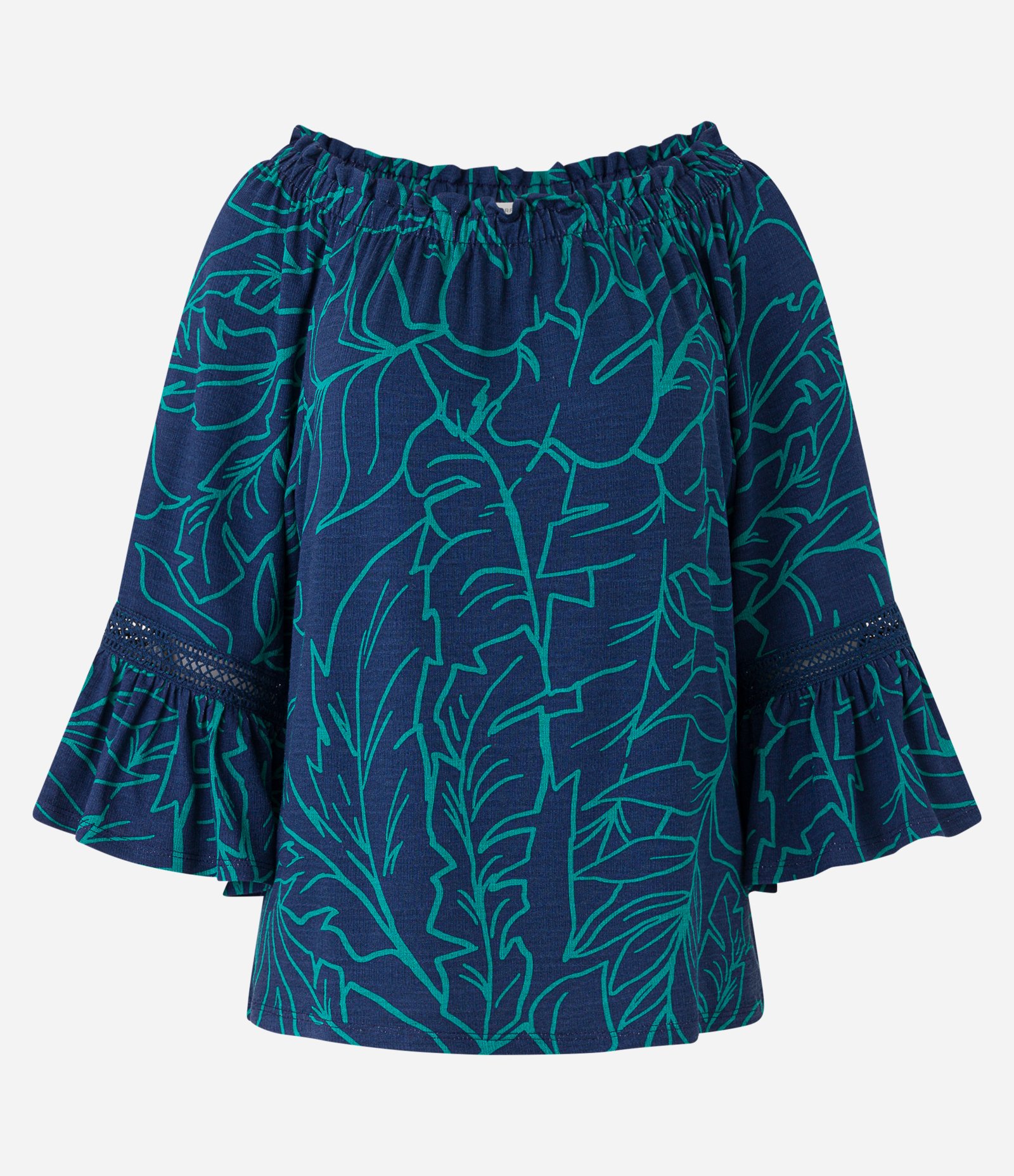 Blusa em Viscose com Detalhe na Manga e Estampa Folhagens Azul/ Verde 6