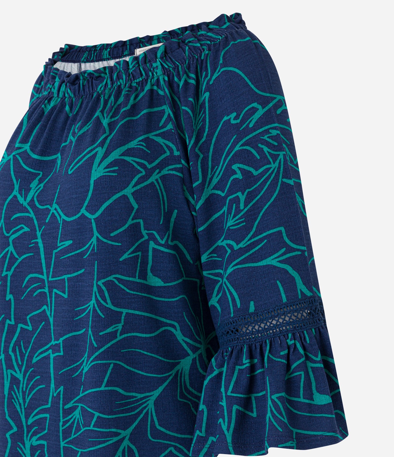 Blusa em Viscose com Detalhe na Manga e Estampa Folhagens Azul/ Verde 7