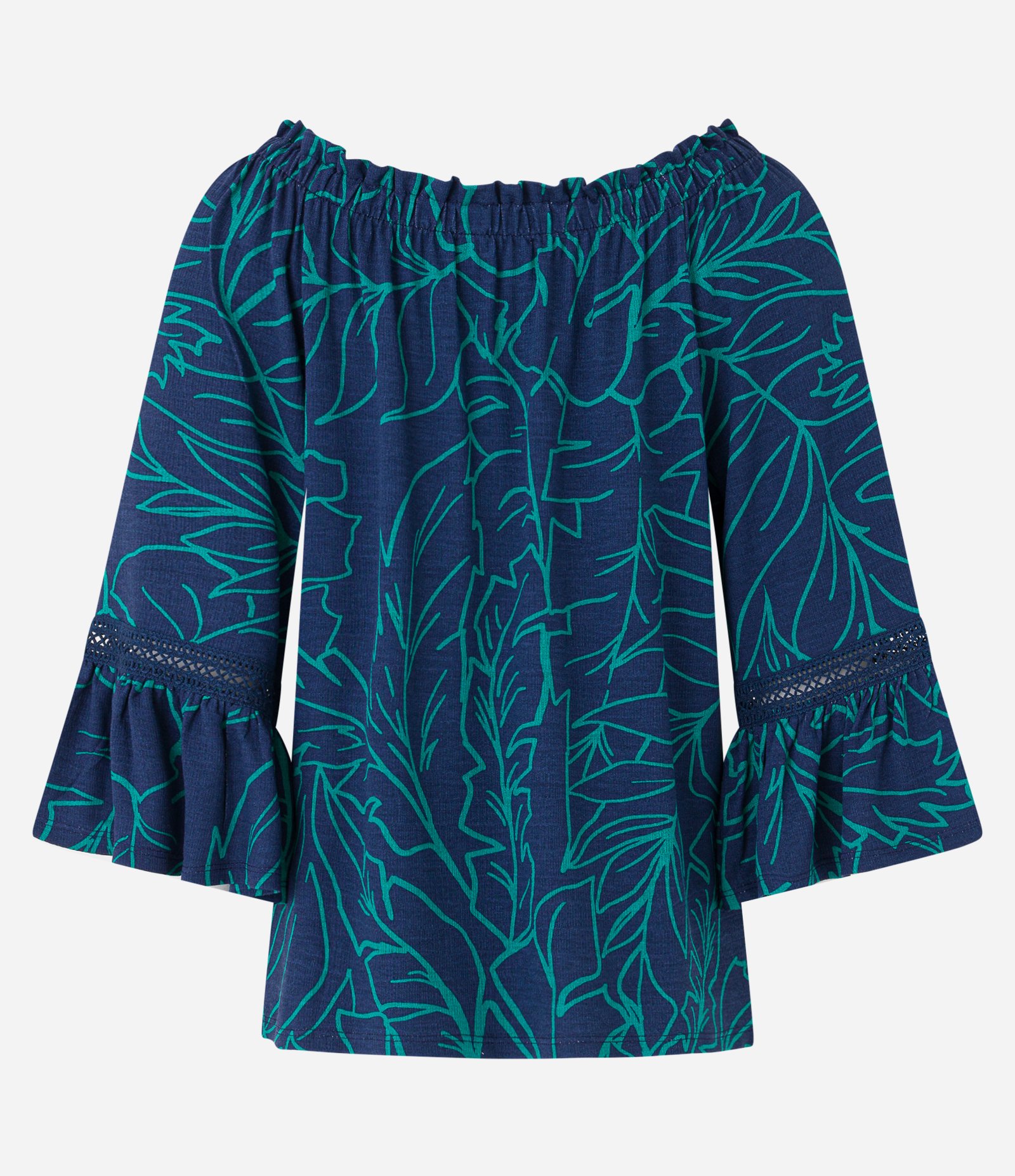 Blusa em Viscose com Detalhe na Manga e Estampa Folhagens Azul/ Verde 8