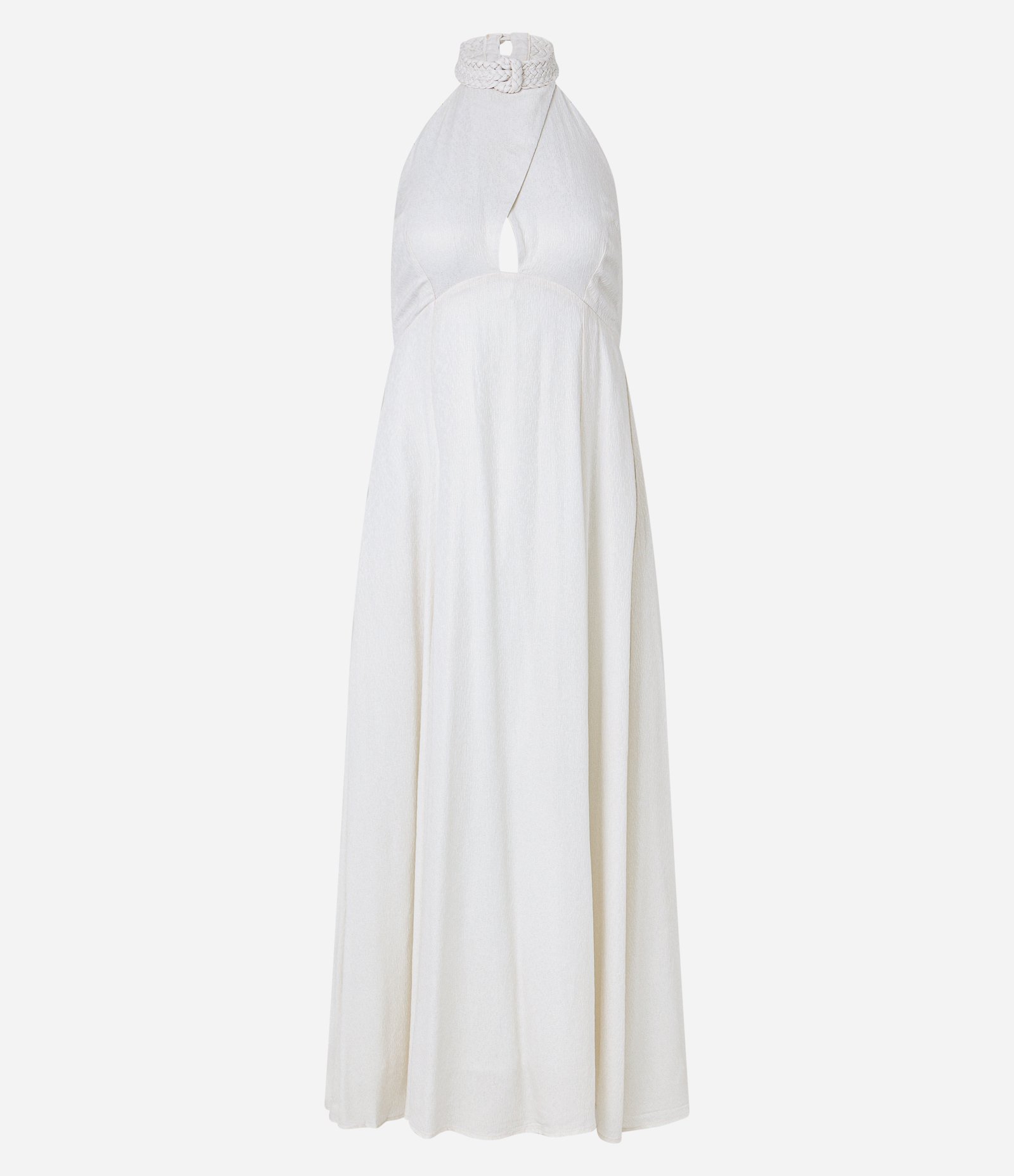 Vestido Midi Evasê em Viscose Gola Diferenciada e Cava Americana Branco 5