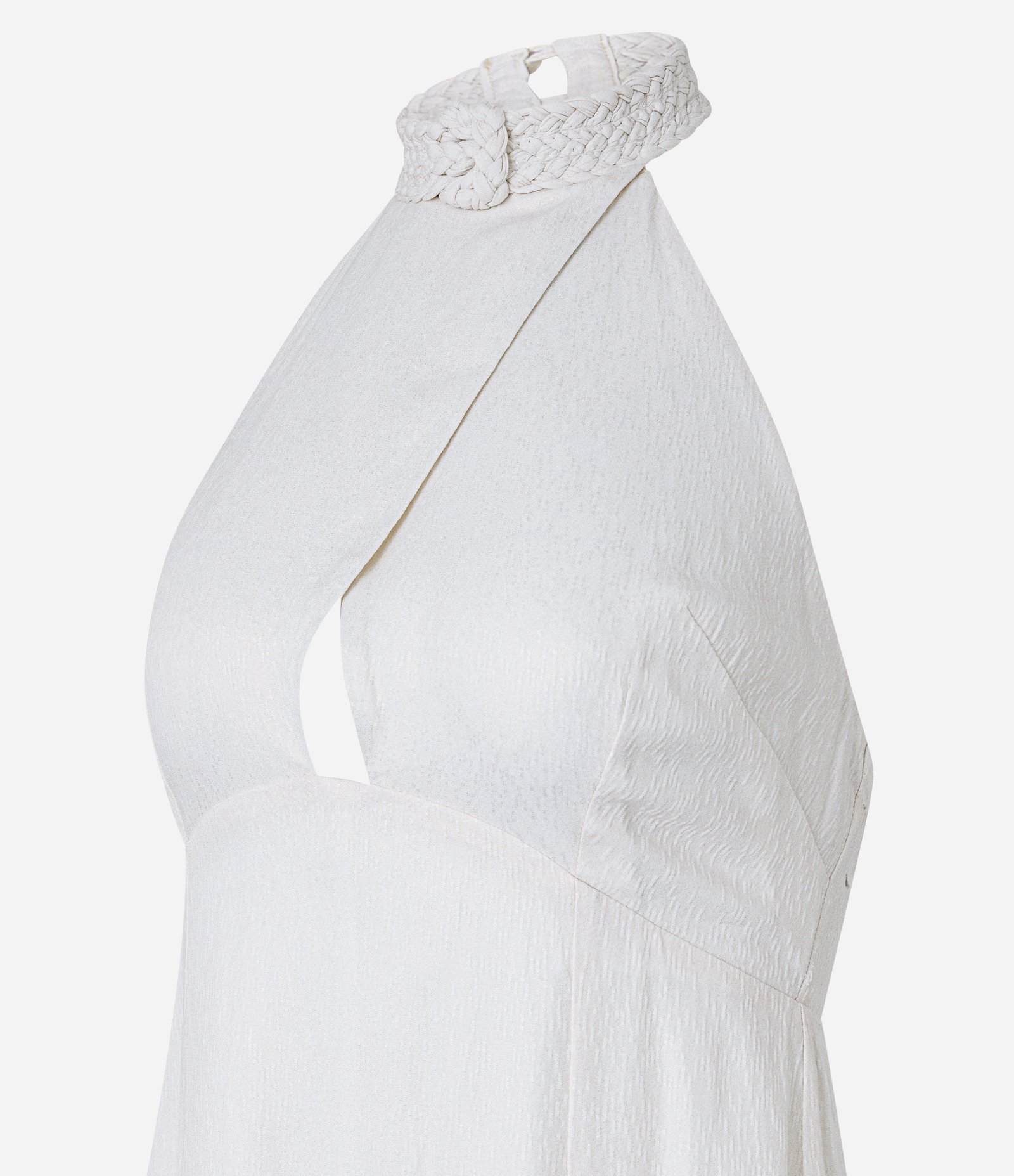 Vestido Midi Evasê em Viscose Gola Diferenciada e Cava Americana Branco 6