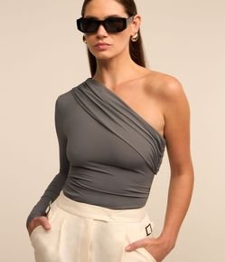 Body Ombro Só em Poliamida com Dobra Franzida