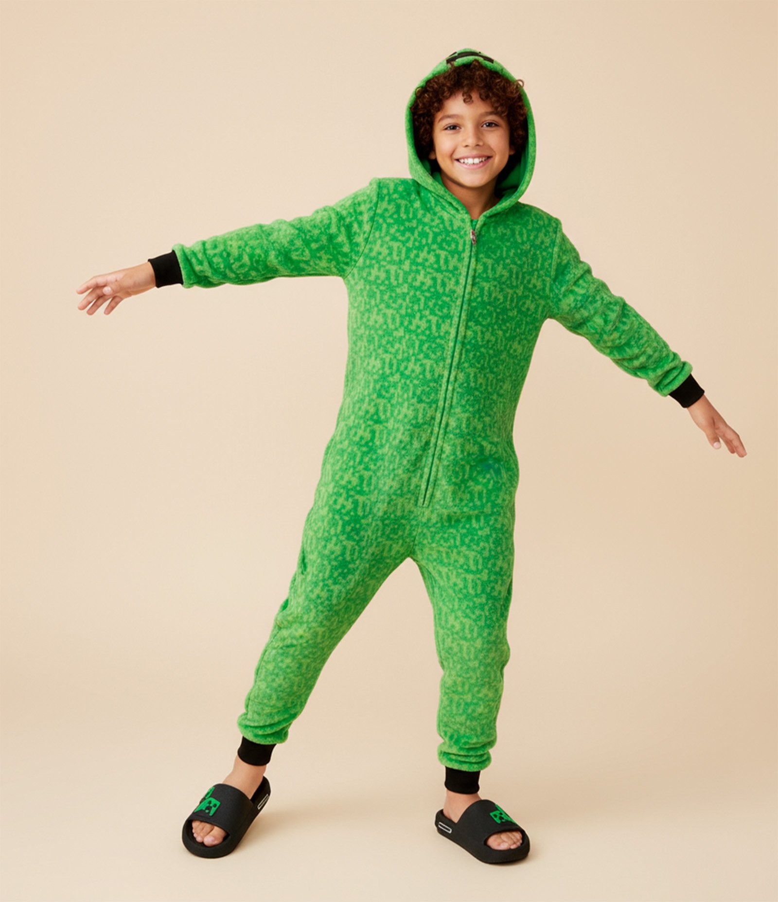 Pijama Jumper Infantil em Fleece com Bordado do Minecraft - Tam 5 a 14 Anos Verde 1