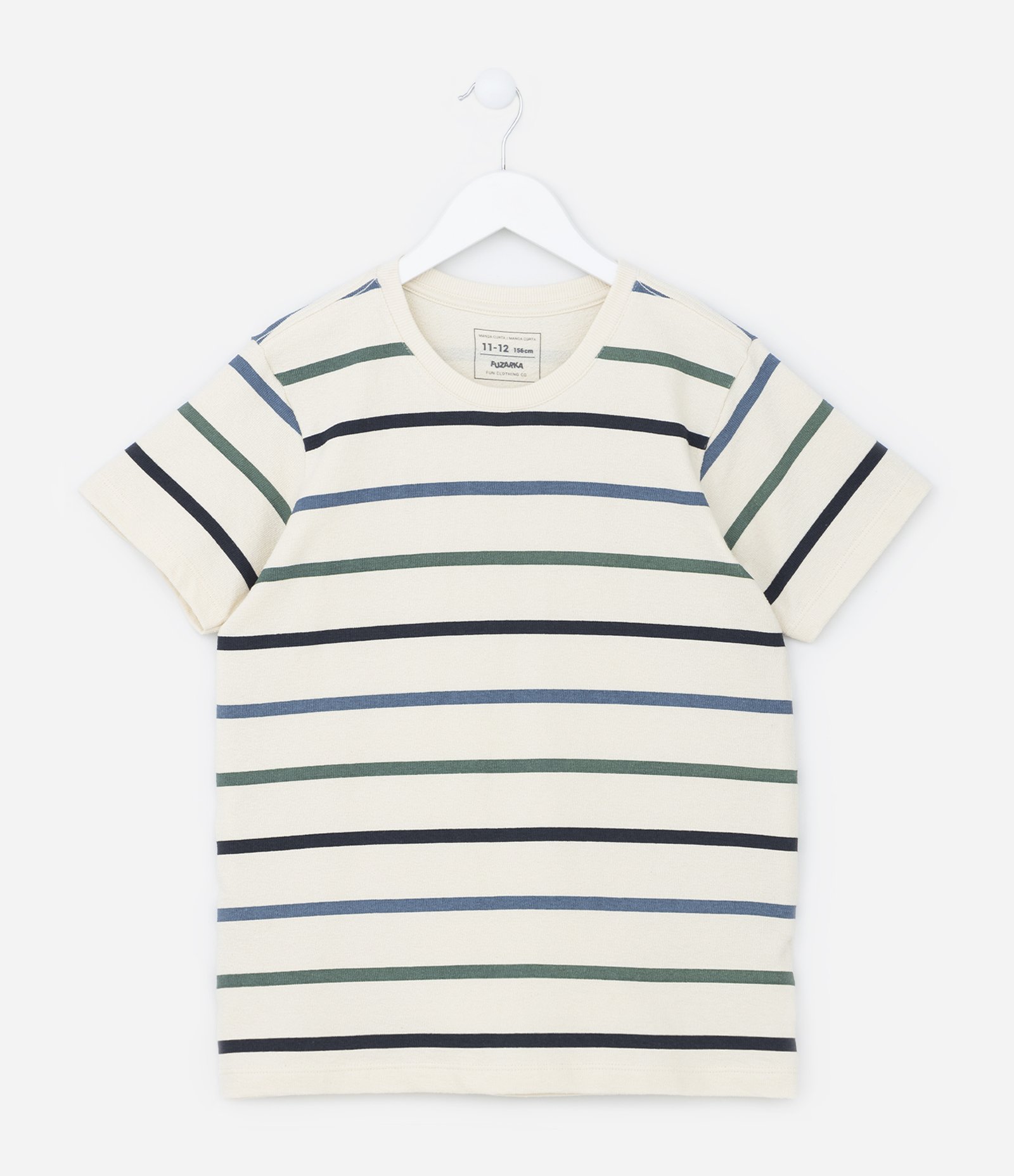 Camiseta Comfort Infantil Texturizada em Algodão com Listras - Tam 5 a 14 anos Off White 1