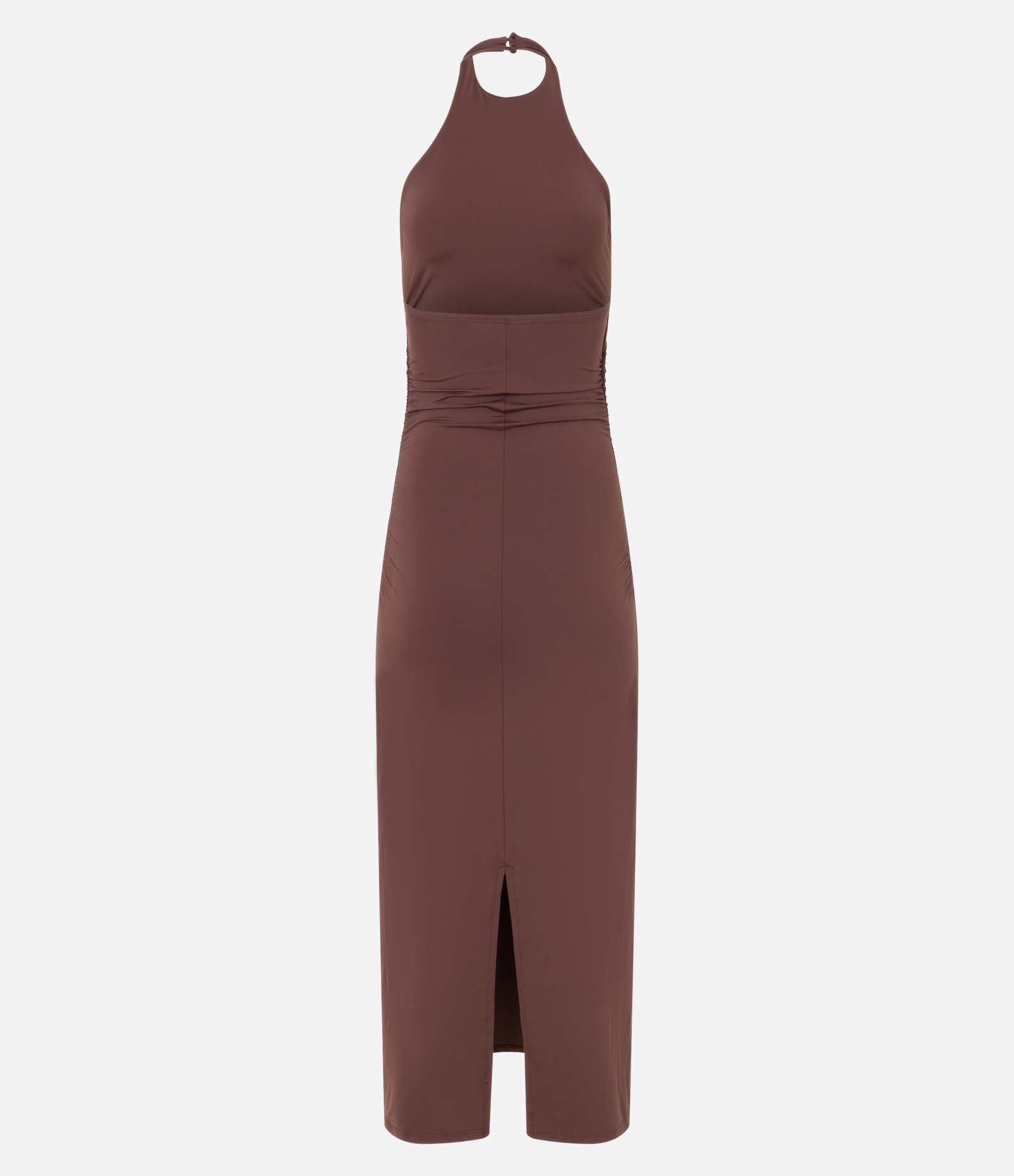 Vestido Midi em Microfibra com Decote Frente Única Marrom 8