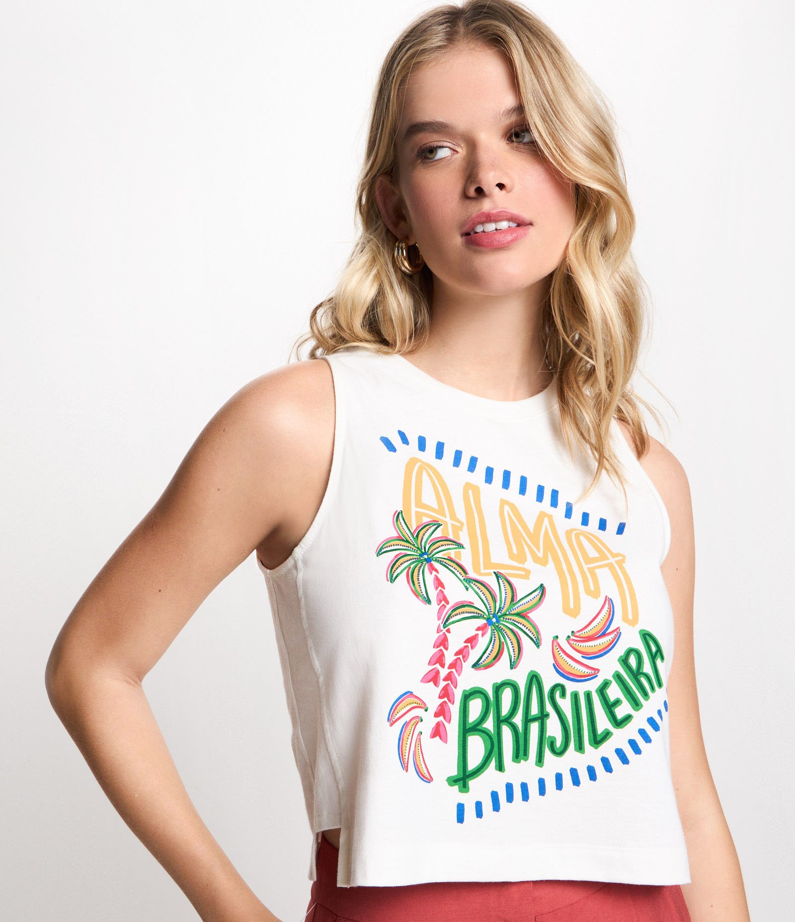 Blusa sem Manga com Estampa Alma Brasileira Branco 4