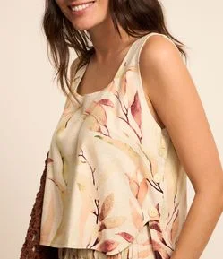 Blusa sem Manga em Viscolinho com Decote Quadrado e Botões nas Laterais