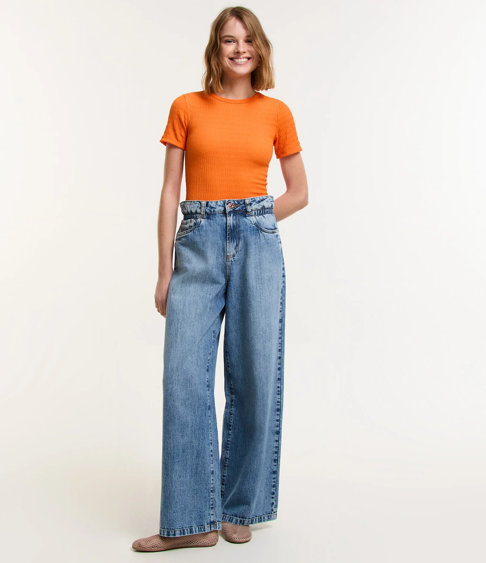 Blusa T-shirt Texturizado Overlock Laranja 2