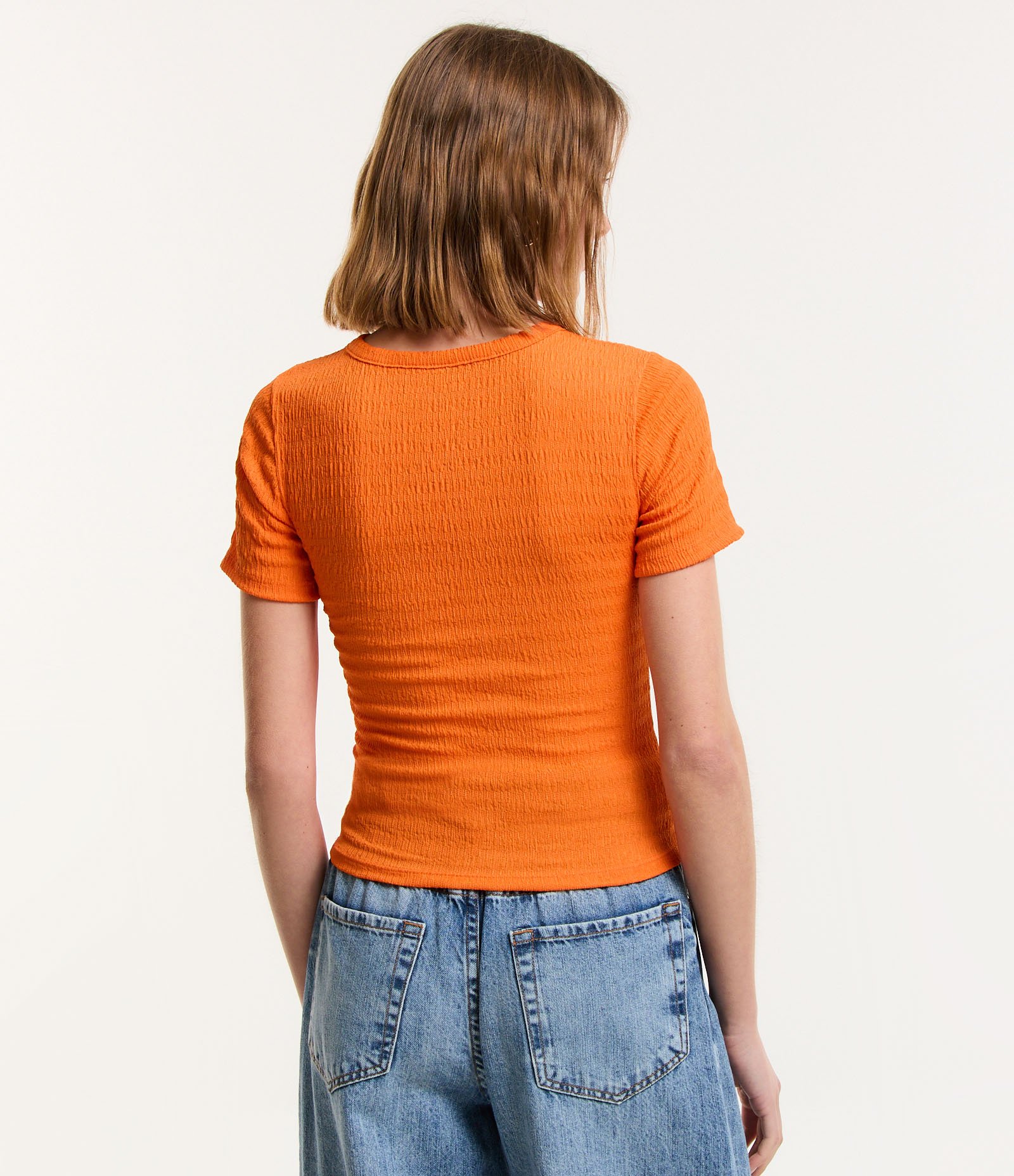 Blusa T-shirt Texturizado Overlock Laranja 3