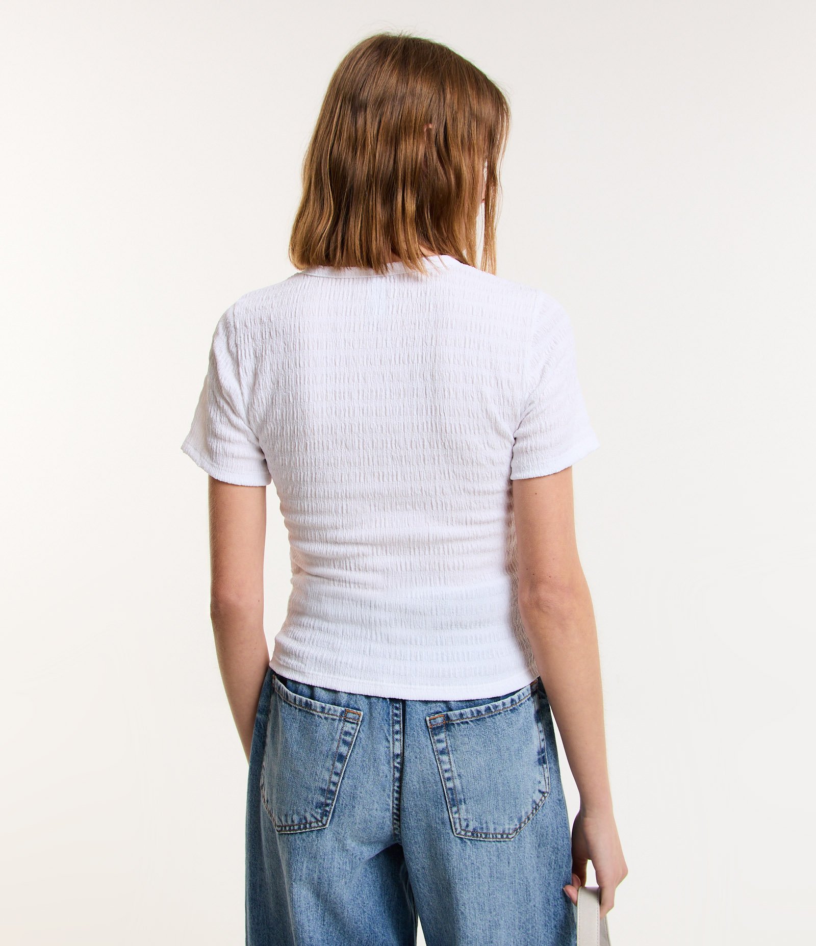 Blusa T-shirt Texturizado Overlock Branco 3