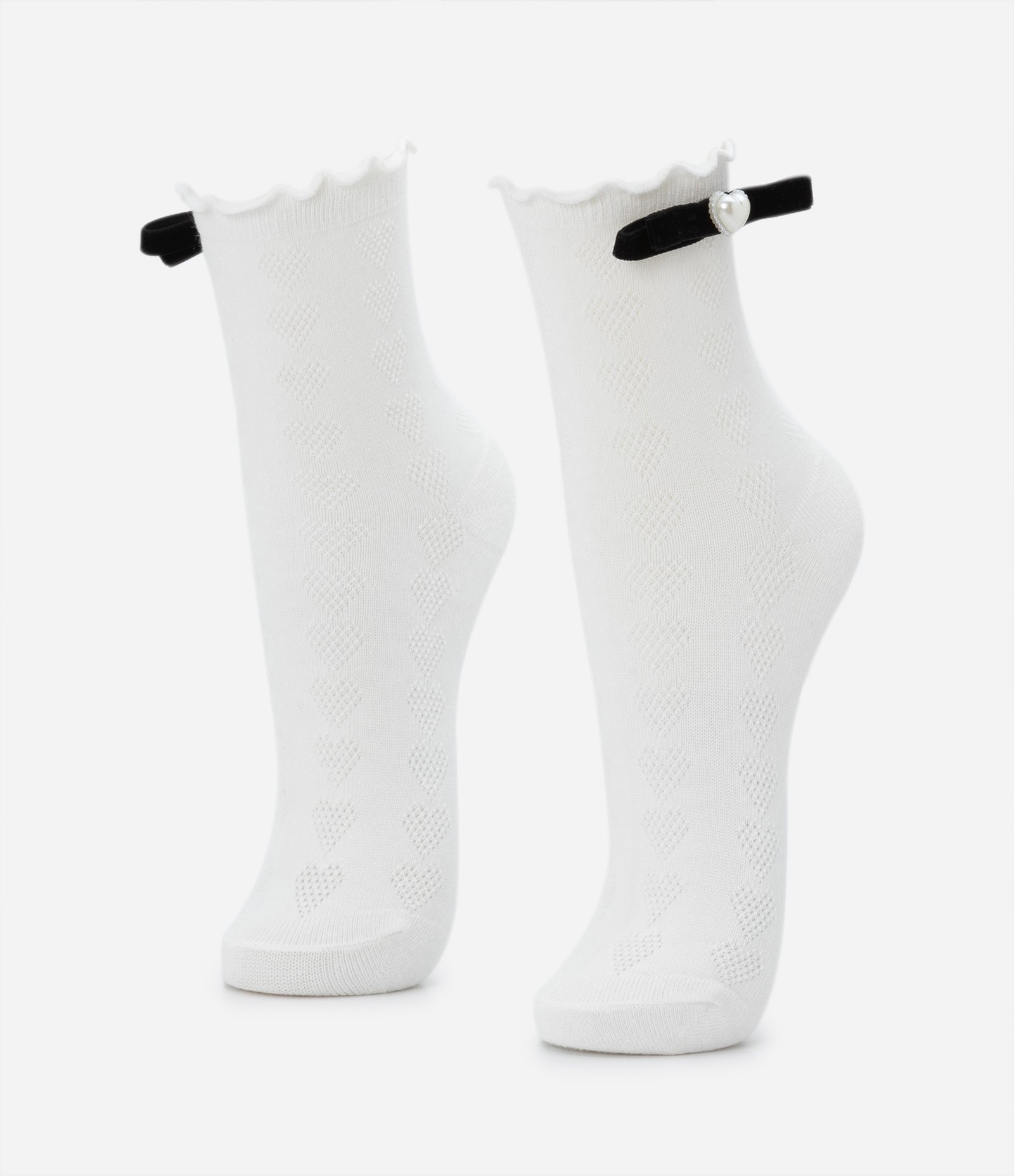Meia Cano Alto com Detalhe em Laço de Veludo Branco Neve 1