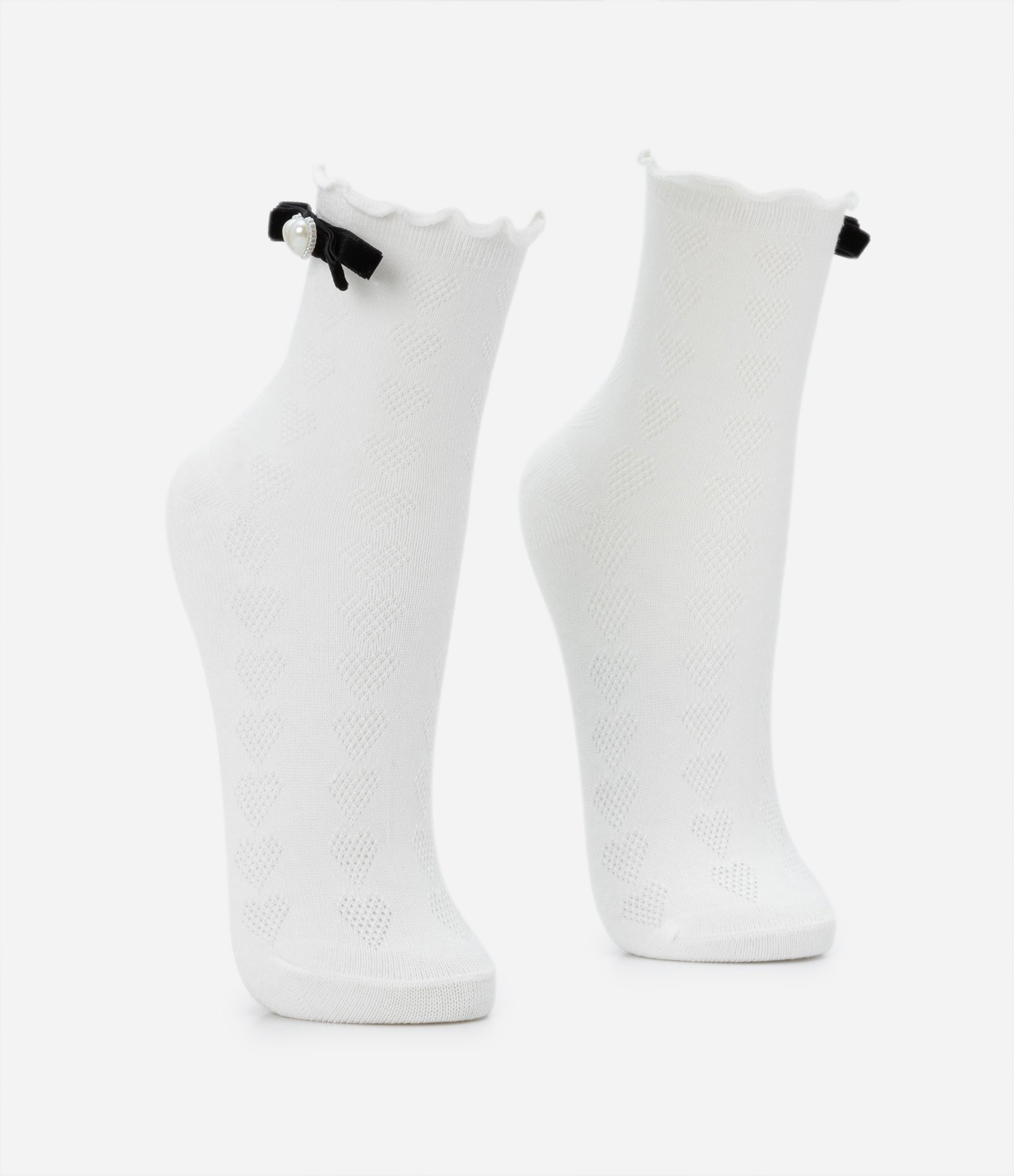 Meia Cano Alto com Detalhe em Laço de Veludo Branco Neve 2