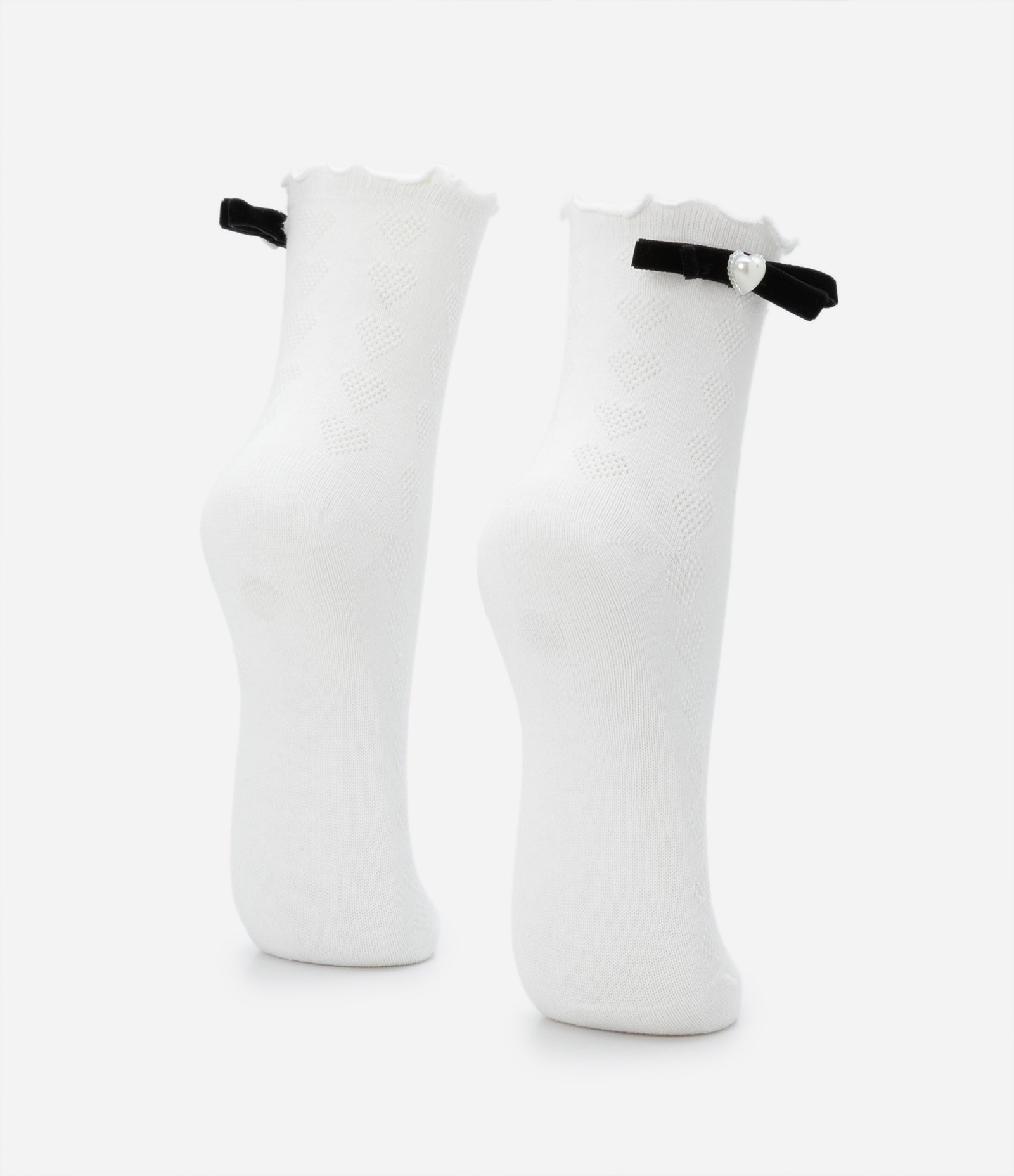 Meia Cano Alto com Detalhe em Laço de Veludo Branco Neve 3