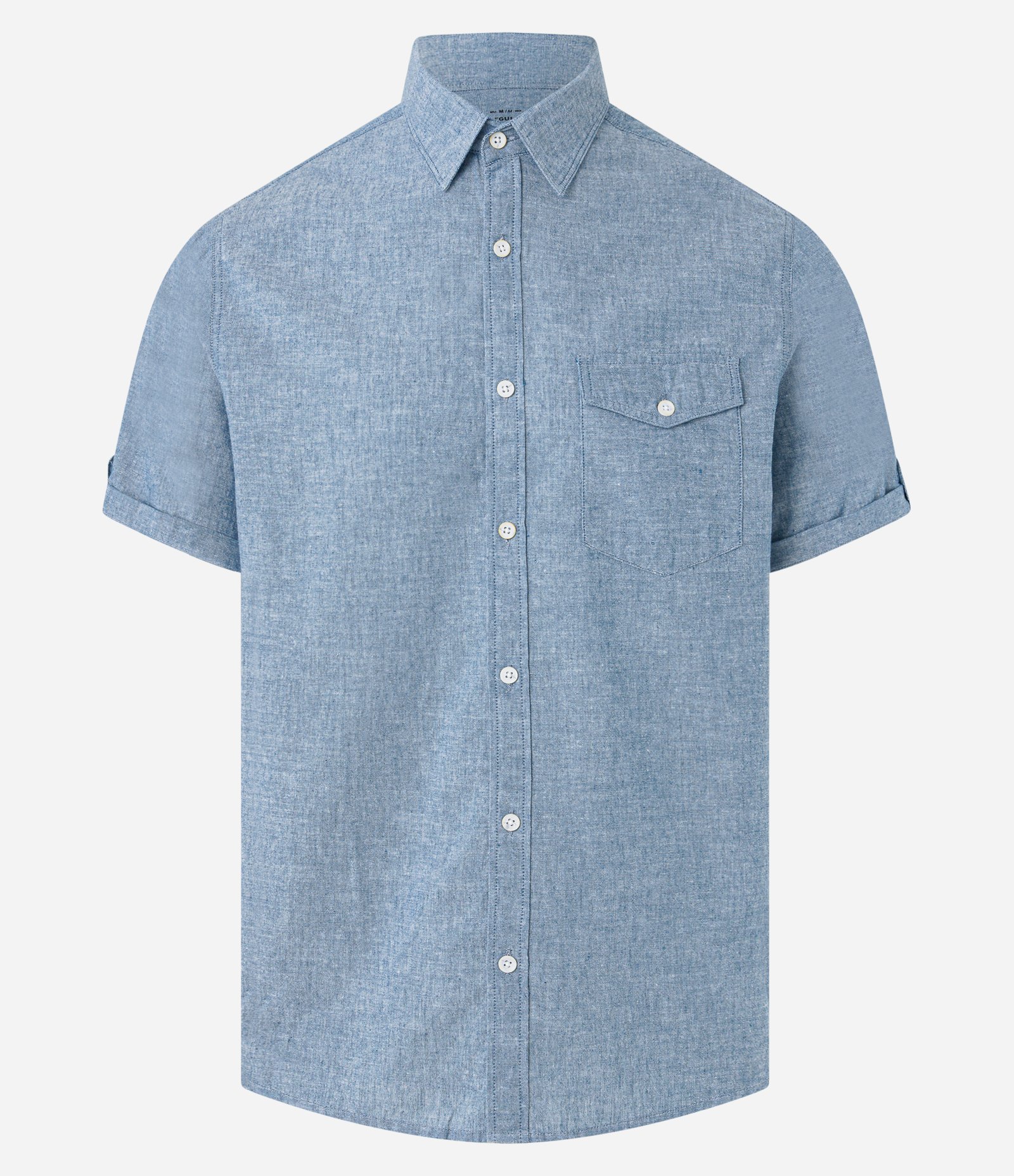 Camisa Comfort em Linho com Bolso e Dobra na Manga Azul 5