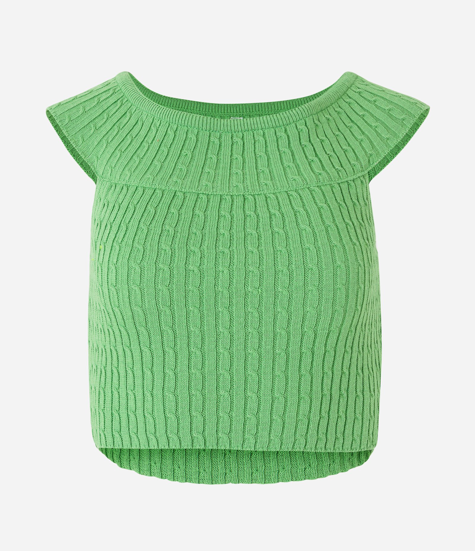 Blusa Cropped em Tricô Decote Ombro a Ombro e Ponto Diferenciado Verde 5