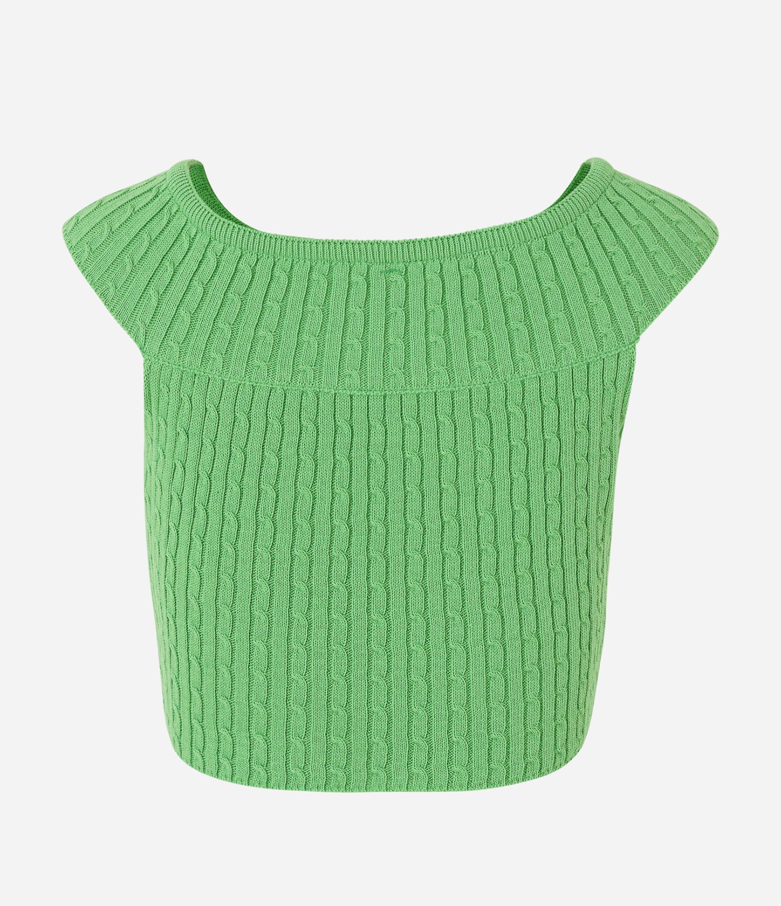 Blusa Cropped em Tricô Decote Ombro a Ombro e Ponto Diferenciado Verde 7