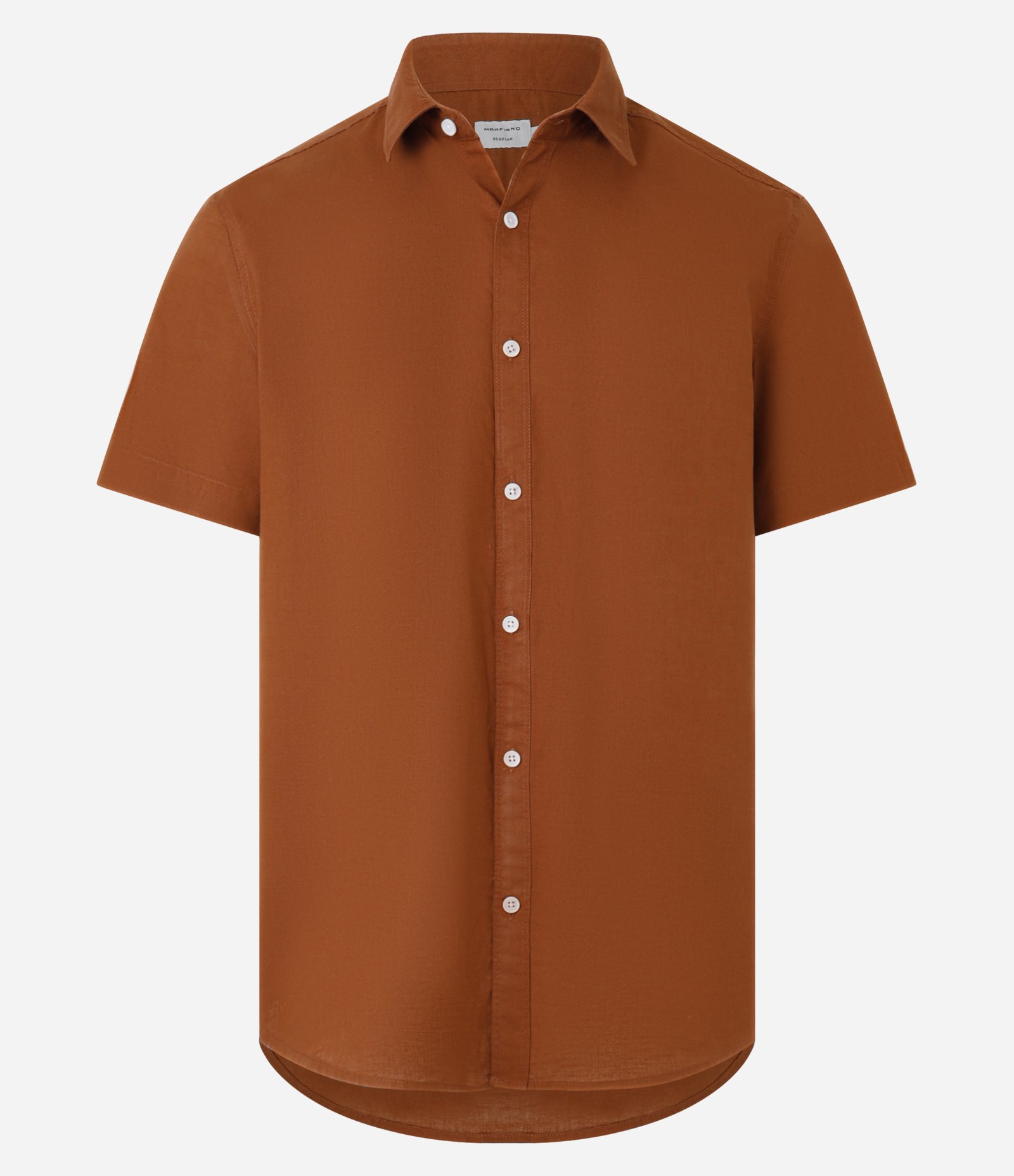 Camisa Comfort Básica em Linho com Manga Curta Terracota