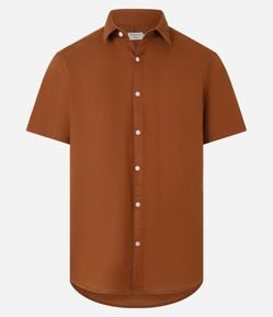 Camisa Comfort Básica em Linho com Manga Curta